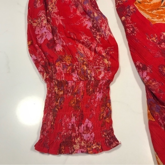 Free People fuscia floral off the shoulder long sleeve tunic - Picture 6 of 13